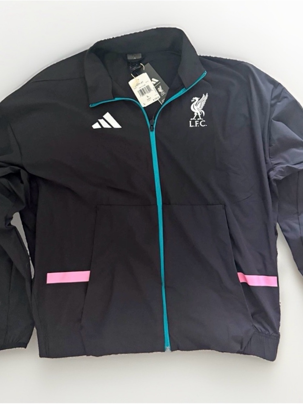Adidas Liverpool FC Soccer Full-Zip Jacket Black Pink Teal Size L